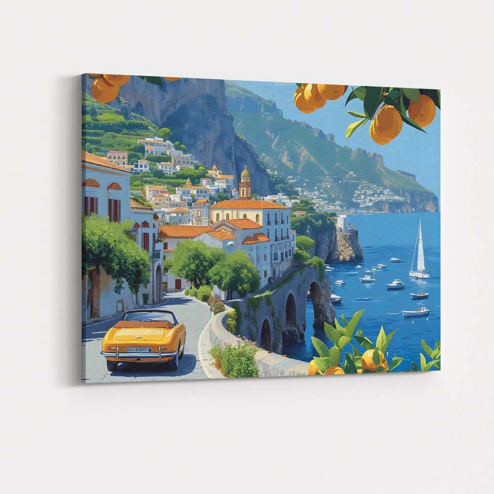 Scenic Amalfi Coast Italy Coastal Village Citrus Travel Landscape Canvas Wall Art Print Decor Picture Ready to Hang