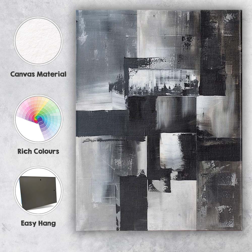 Monochrome Abstract Geometric Block Textured Modern Painting Canvas Wall Art Print Decor Picture Ready to Hang