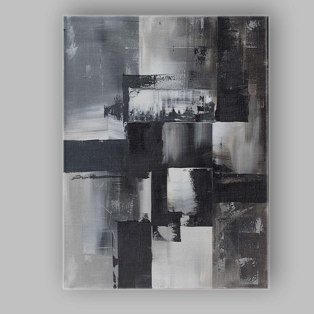 Monochrome Abstract Geometric Block Textured Modern Painting Canvas Wall Art Print Decor Picture Ready to Hang