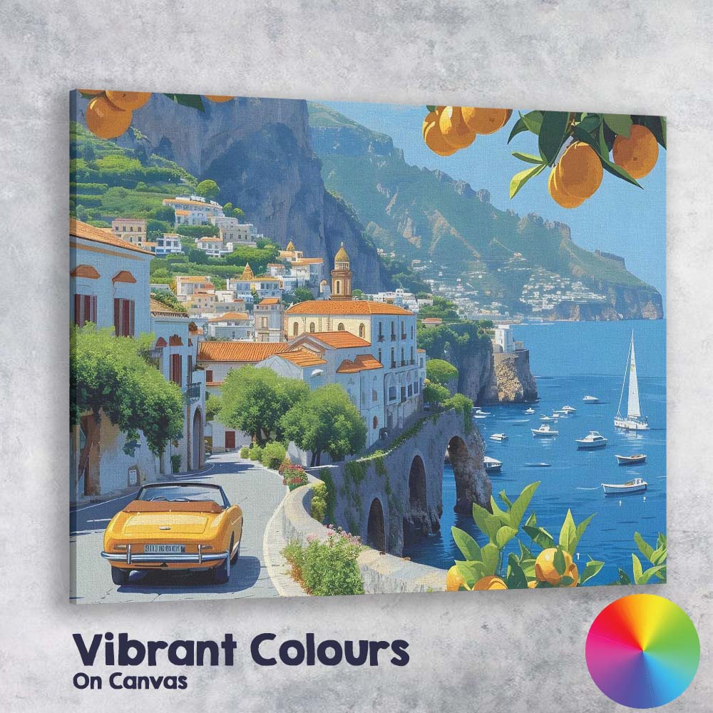Scenic Amalfi Coast Italy Coastal Village Citrus Travel Landscape Canvas Wall Art Print Decor Picture Ready to Hang