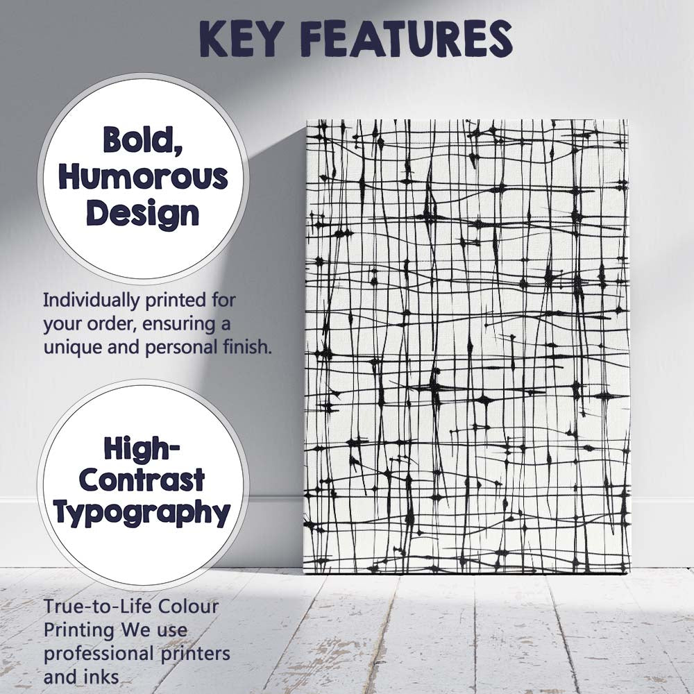 Black and White Abstract Hand Drawn Linear Grid Pattern Canvas Wall Art Print Decor Picture Ready to Hang