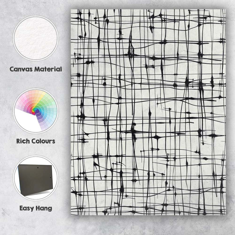 Black and White Abstract Hand Drawn Linear Grid Pattern Canvas Wall Art Print Decor Picture Ready to Hang