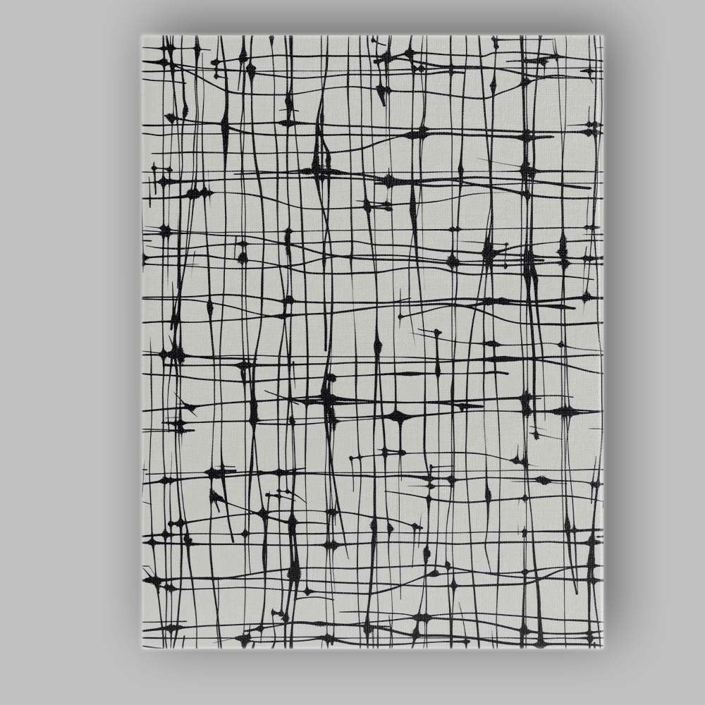 Black and White Abstract Hand Drawn Linear Grid Pattern Canvas Wall Art Print Decor Picture Ready to Hang
