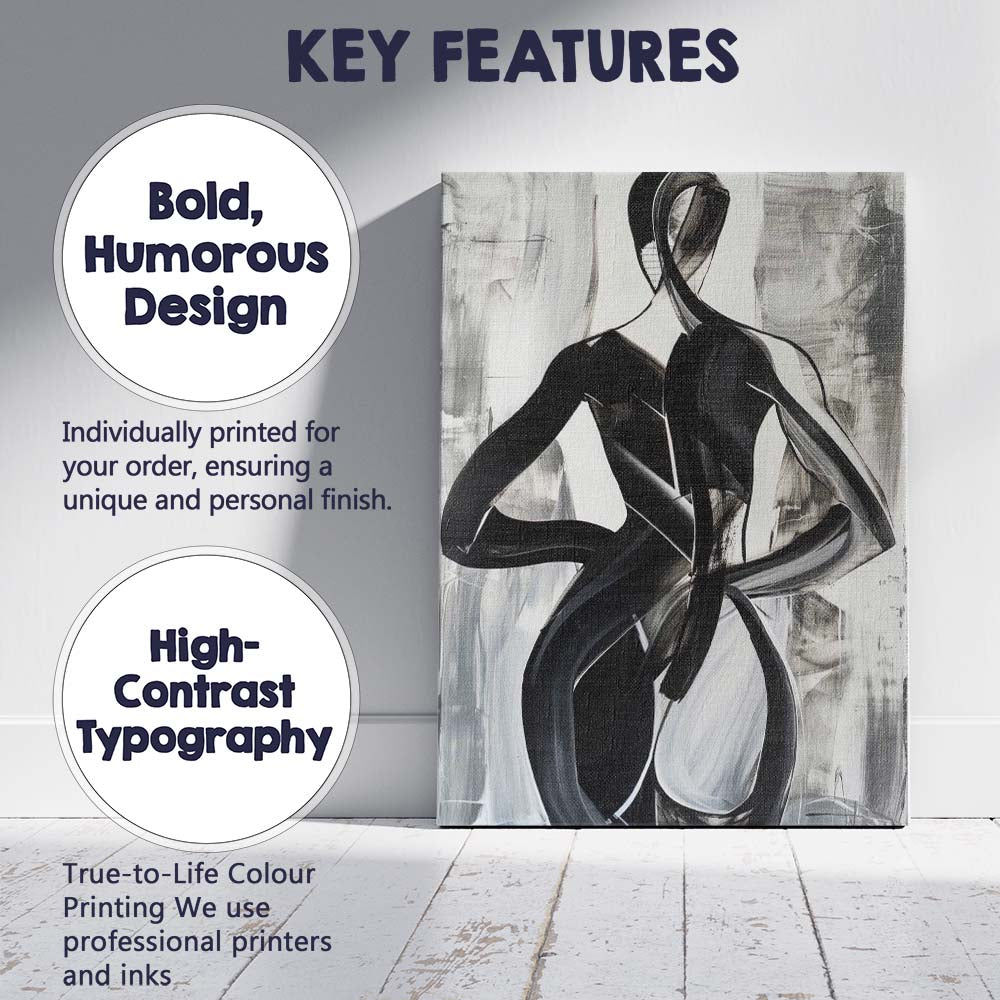 Black and White Expressive Abstract Female Figure Brushstroke Painting Canvas Wall Art Print Decor Picture Ready to Hang