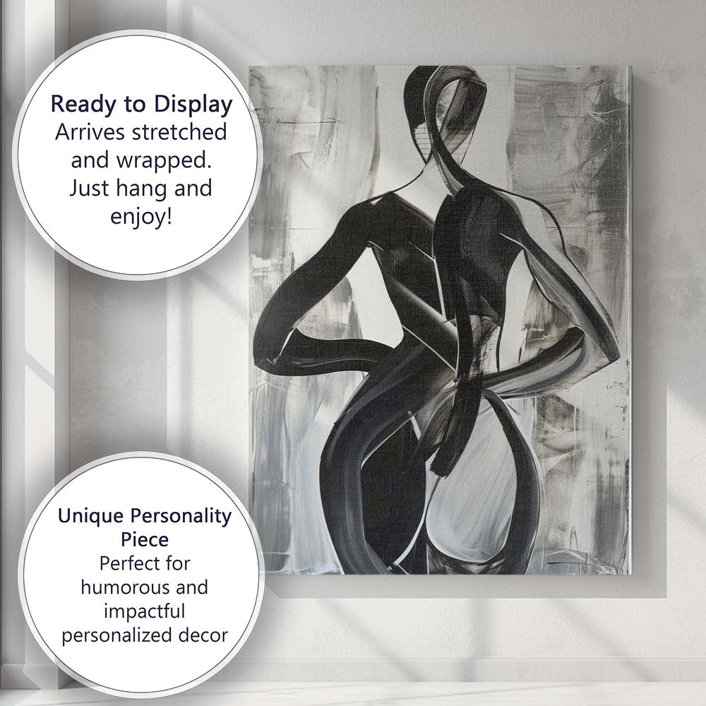 Black and White Expressive Abstract Female Figure Brushstroke Painting Canvas Wall Art Print Decor Picture Ready to Hang