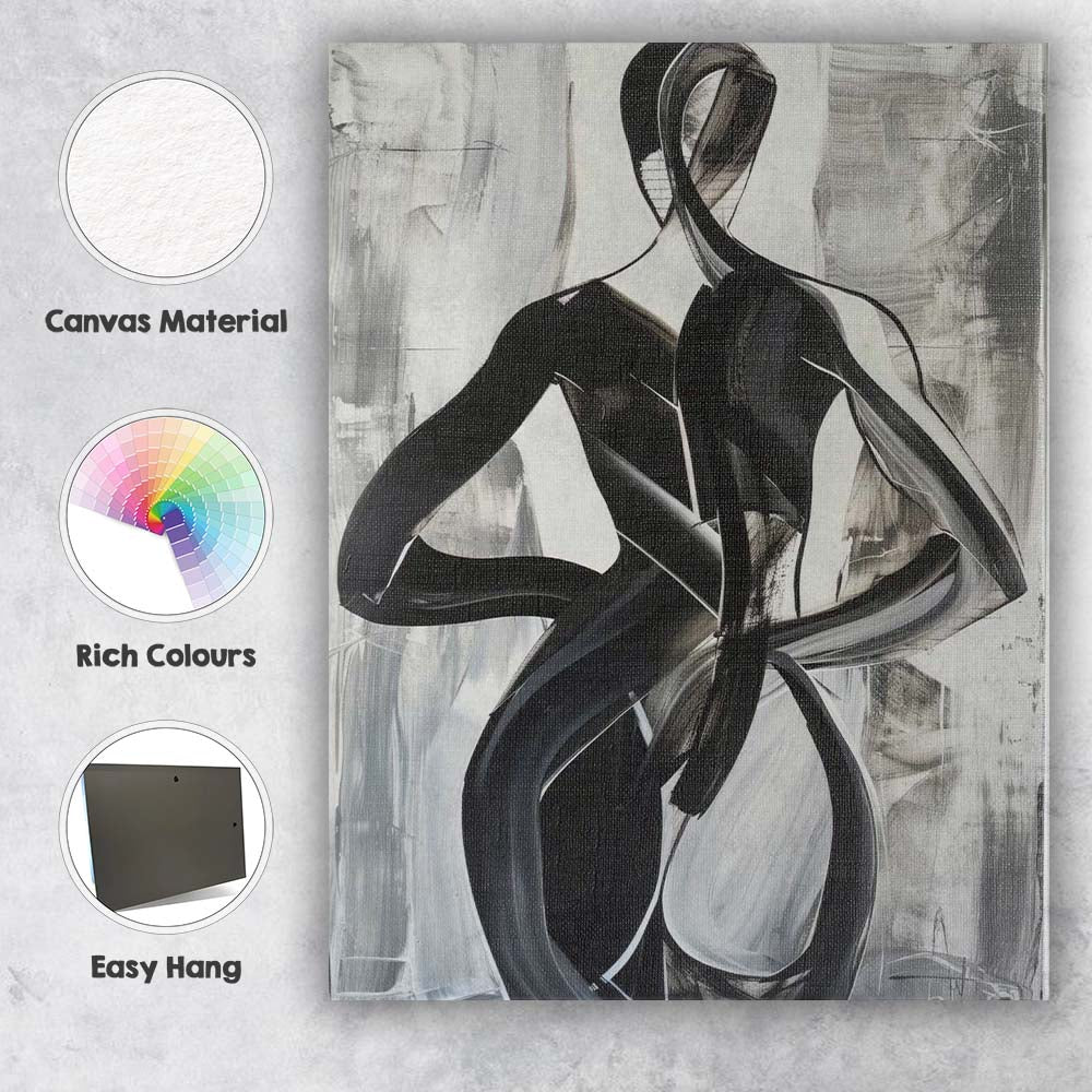 Black and White Expressive Abstract Female Figure Brushstroke Painting Canvas Wall Art Print Decor Picture Ready to Hang