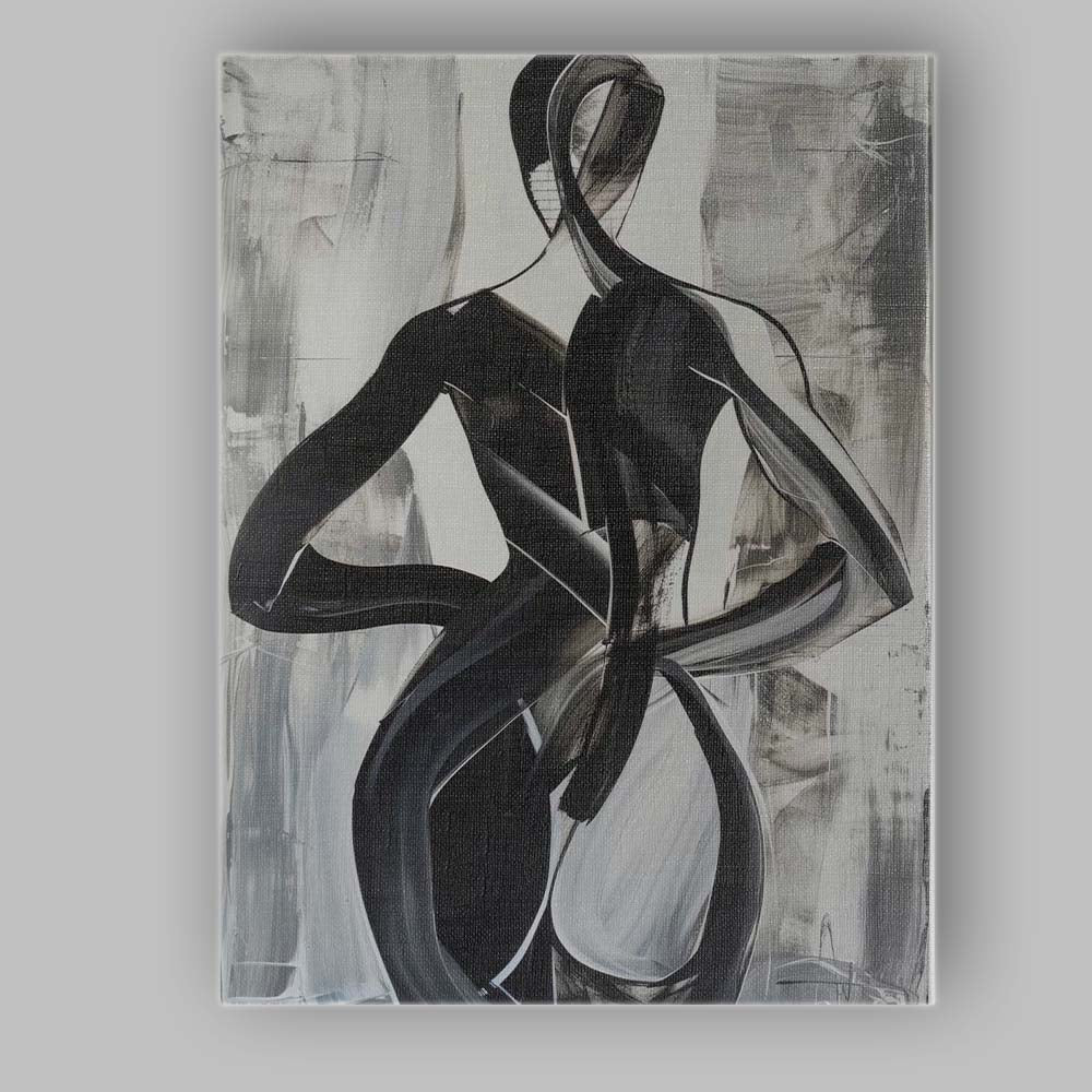 Black and White Expressive Abstract Female Figure Brushstroke Painting Canvas Wall Art Print Decor Picture Ready to Hang