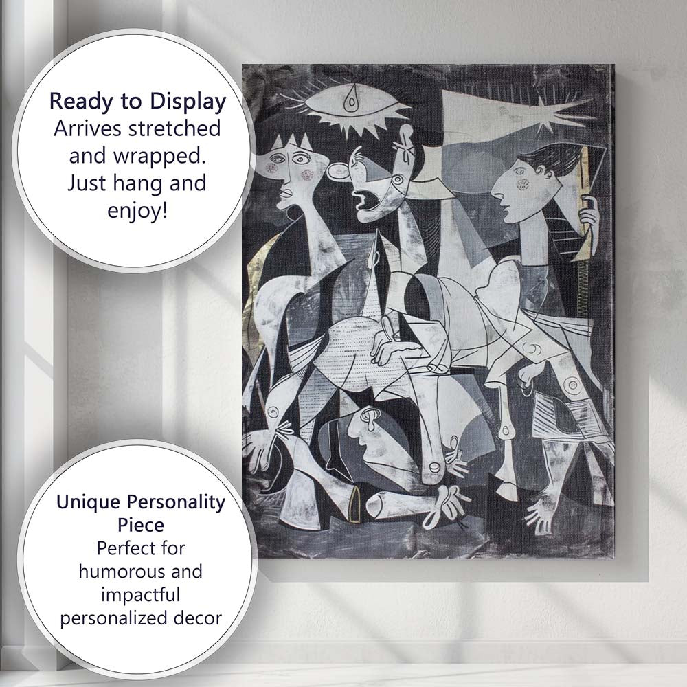 Cubist Monochrome Abstract Figurative Portrait Modern Art Canvas Wall Art Print Decor Picture Ready to Hang