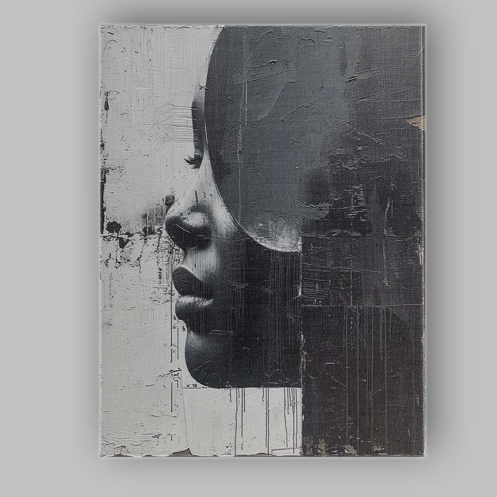 Monochrome Textured Half Face Portrait Contemporary Abstract Canvas Wall Art Print Decor Picture Ready to Hang