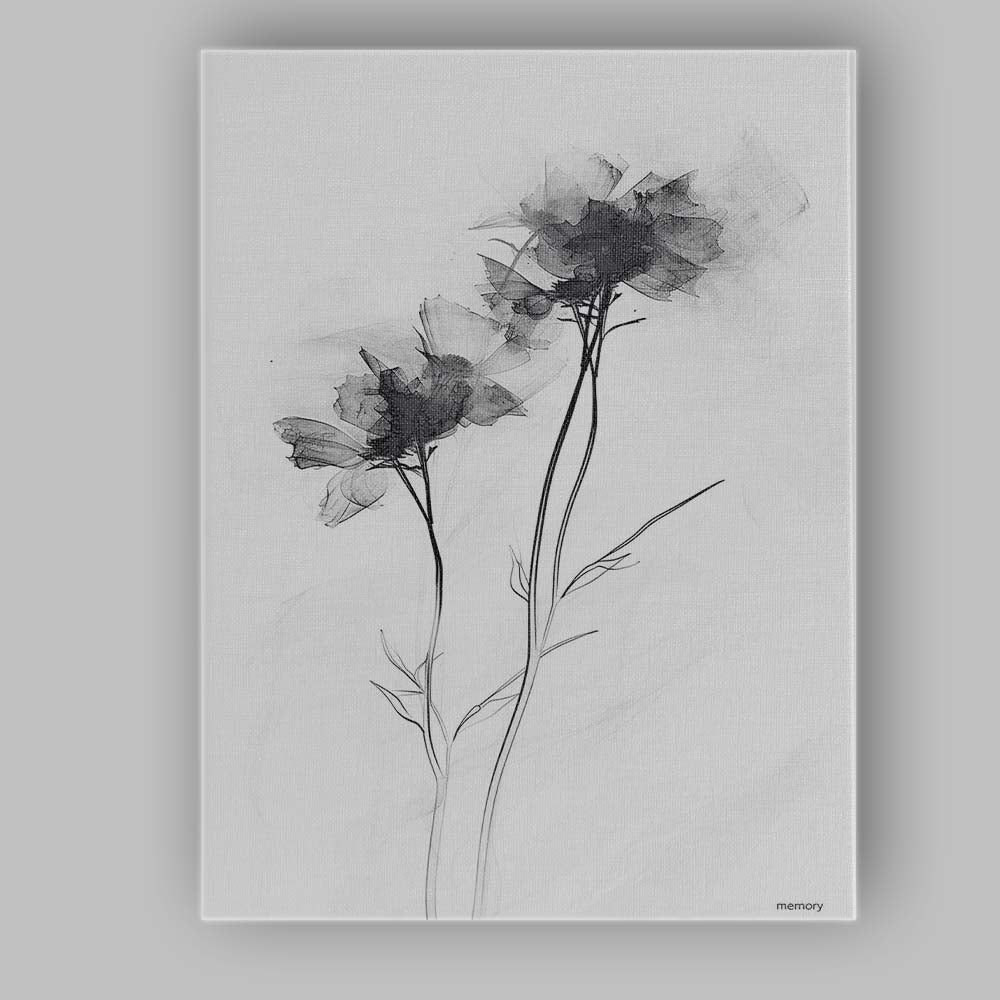Delicate Monochrome Botanical Wildflower Sketch Illustration Canvas Wall Art Print Decor Picture Ready to Hang