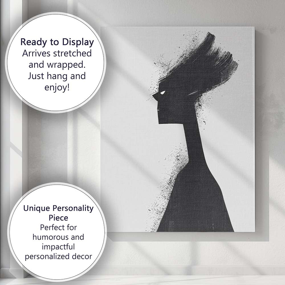 Minimalist Black Silhouette Portrait Expressionist Abstract Figure Canvas Wall Art Print Decor Picture Ready to Hang