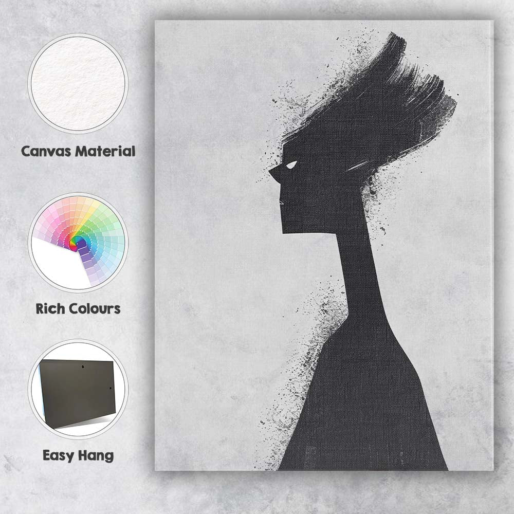 Minimalist Black Silhouette Portrait Expressionist Abstract Figure Canvas Wall Art Print Decor Picture Ready to Hang