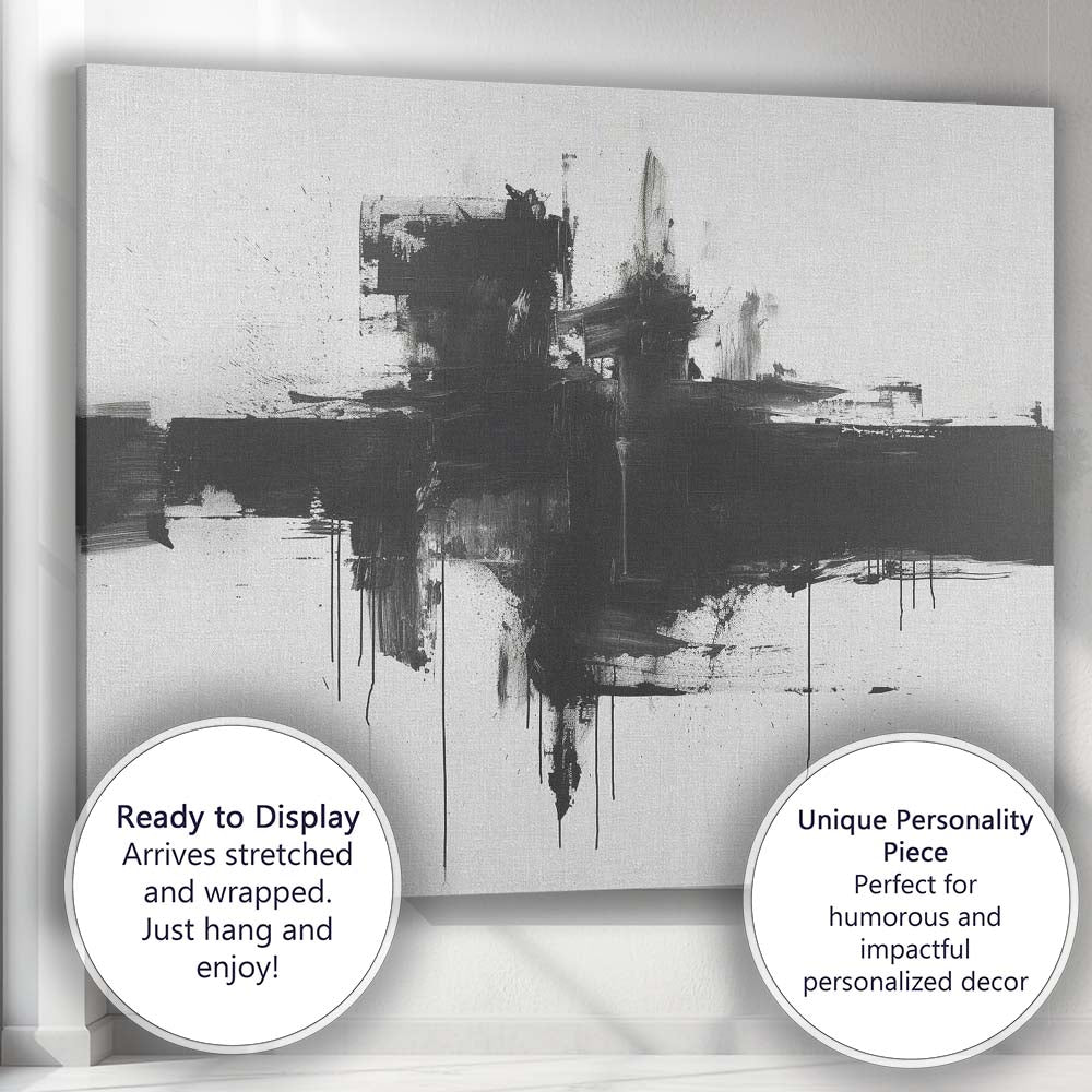 Monochrome Abstract Urban Skyline Brushstroke Painting Canvas Wall Art Print Decor Picture Ready to Hang
