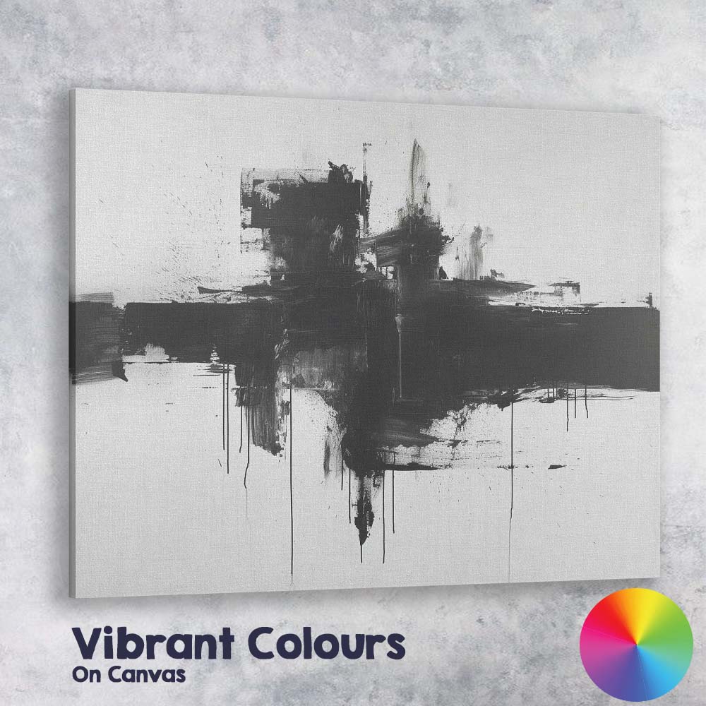 Monochrome Abstract Urban Skyline Brushstroke Painting Canvas Wall Art Print Decor Picture Ready to Hang