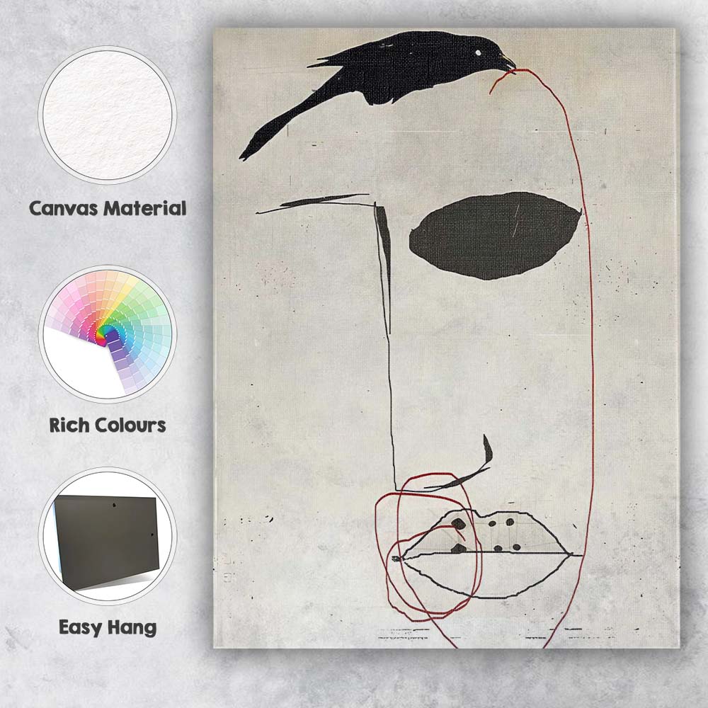 Minimalist Abstract Black Bird Red Line Contemporary Composition Canvas Wall Art Print Decor Picture Ready to Hang