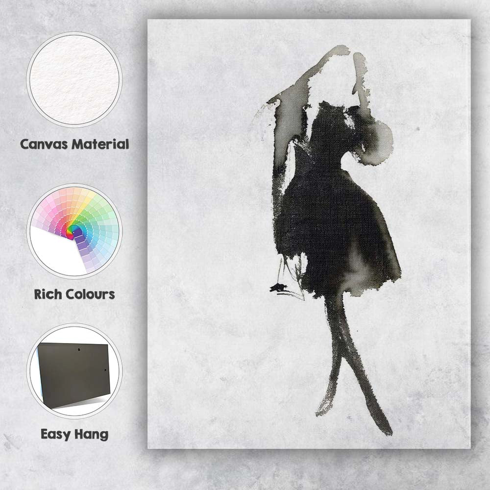Minimalist Monochrome Fashion Figure Watercolour Silhouette Canvas Wall Art Print Decor Picture Ready to Hang