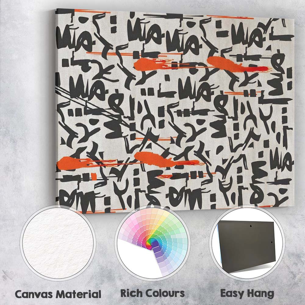 Contemporary Black Orange Abstract Graffiti Typography Pattern Canvas Wall Art Print Decor Picture Ready to Hang