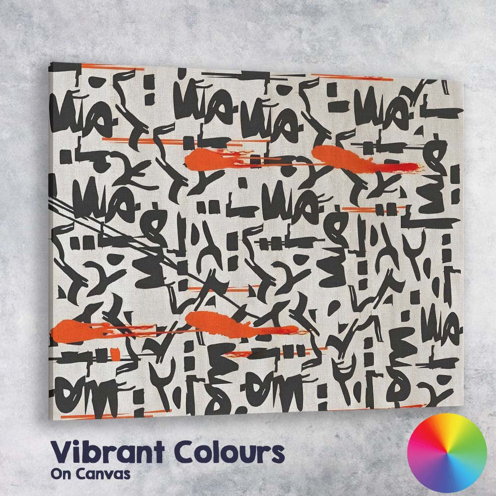 Contemporary Black Orange Abstract Graffiti Typography Pattern Canvas Wall Art Print Decor Picture Ready to Hang