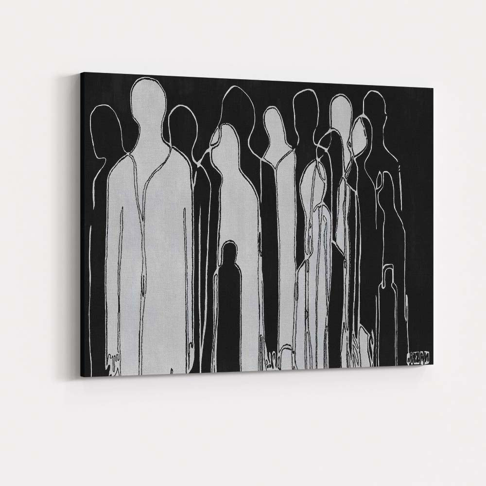 Monochrome Abstract Human Silhouette Line Art Figures Canvas Wall Art Print Decor Picture Ready to Hang