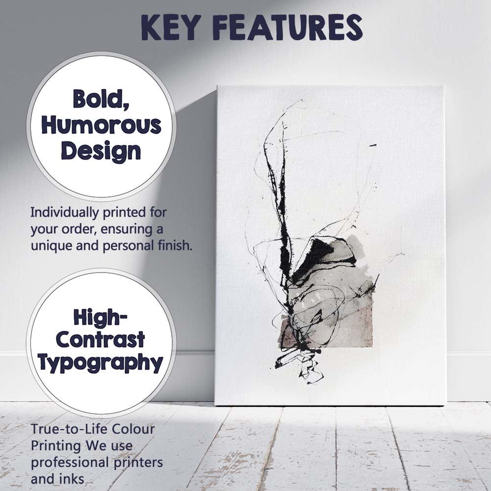 Monochrome Abstract Portrait Ink Line Illustration Canvas Wall Art Print Decor Picture Ready to Hang