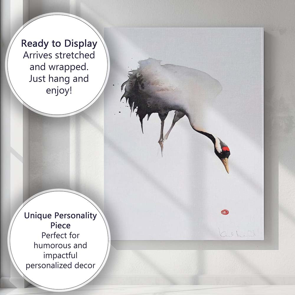 Minimalist Watercolour Red Crowned Crane Bird Illustration Canvas Wall Art Print Decor Picture Ready to Hang