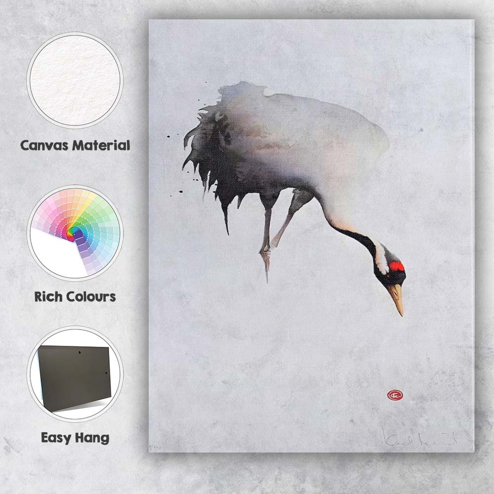 Minimalist Watercolour Red Crowned Crane Bird Illustration Canvas Wall Art Print Decor Picture Ready to Hang