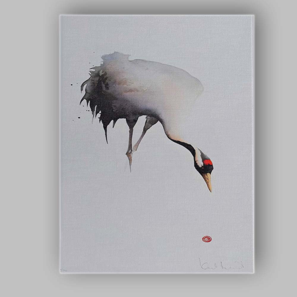 Minimalist Watercolour Red Crowned Crane Bird Illustration Canvas Wall Art Print Decor Picture Ready to Hang
