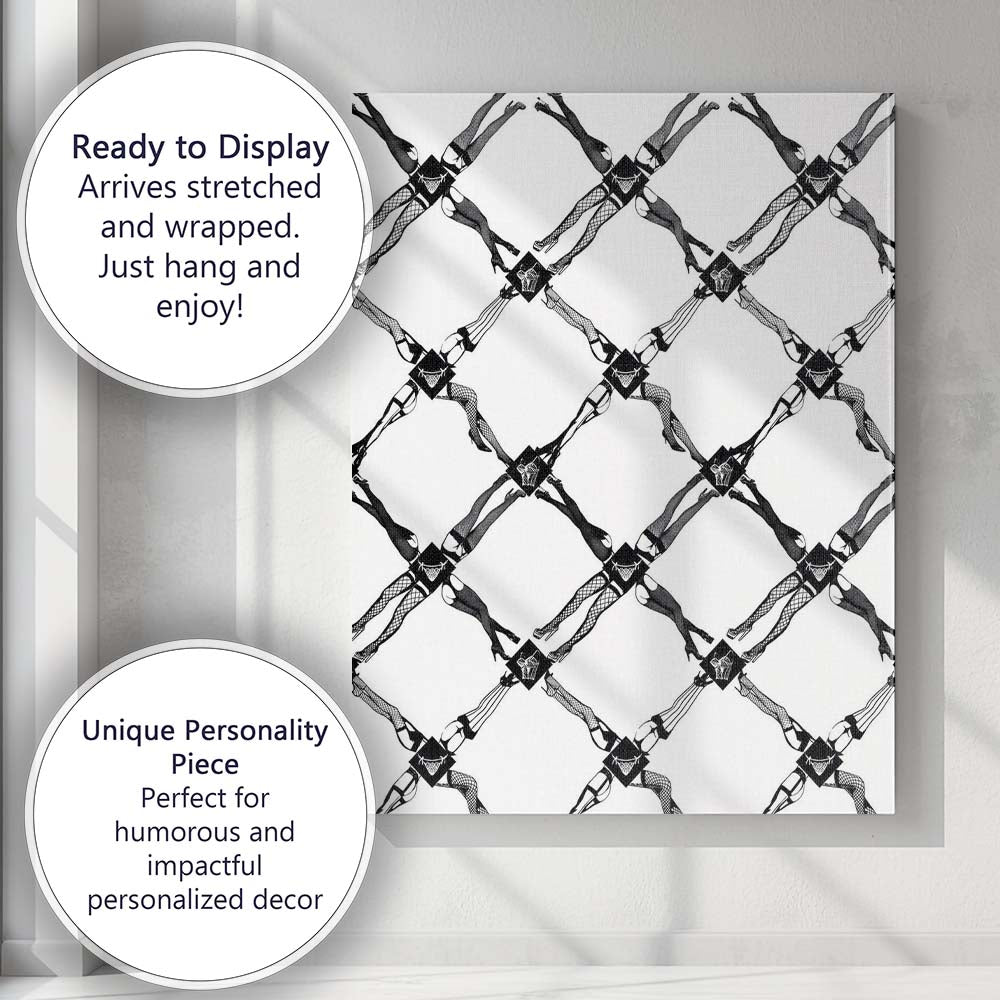 Black White Gothic Fashion Legs Repeat Pattern Canvas Wall Art Print Decor Picture Ready to Hang