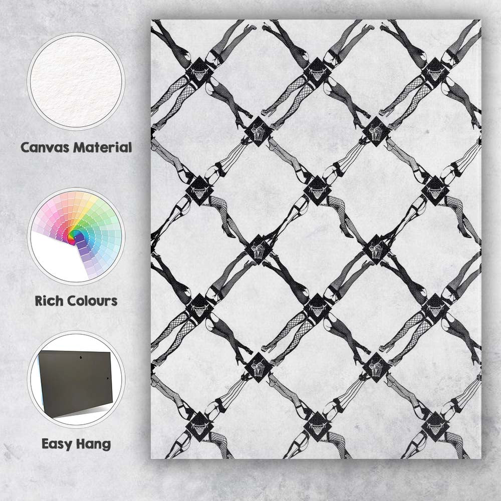 Black White Gothic Fashion Legs Repeat Pattern Canvas Wall Art Print Decor Picture Ready to Hang