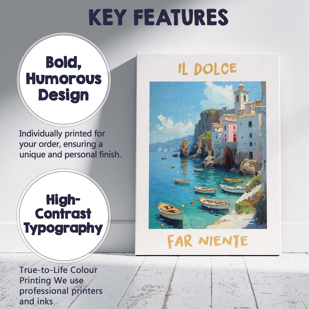 Italian Amalfi Coast Il Dolce Far Niente Coastal Travel Poster Canvas Wall Art Print Decor Picture Ready to Hang