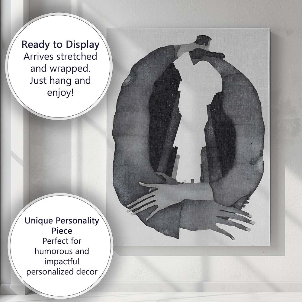 Monochrome Abstract Embracing Figures Minimalist Contemporary Canvas Wall Art Print Decor Picture Ready to Hang