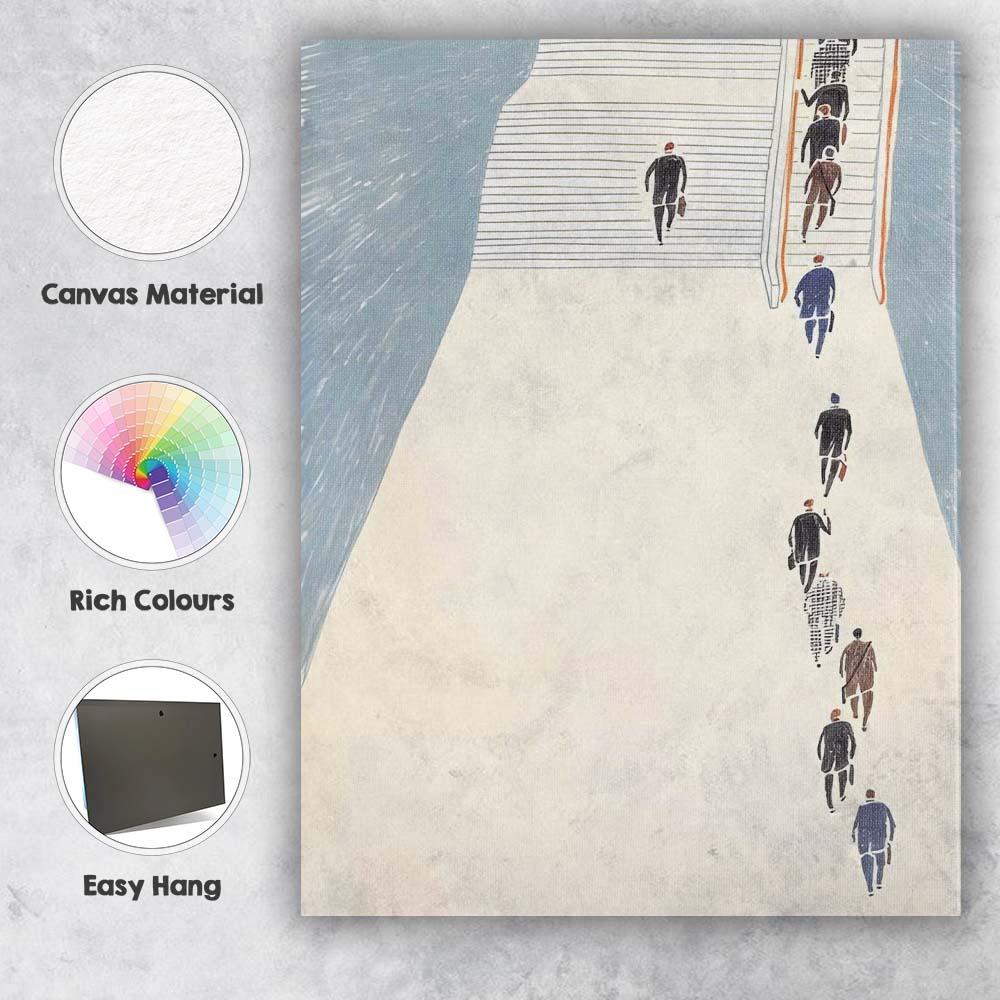 Minimalist Business People Escalator Urban Scene Illustration Canvas Wall Art Print Decor Picture Ready to Hang