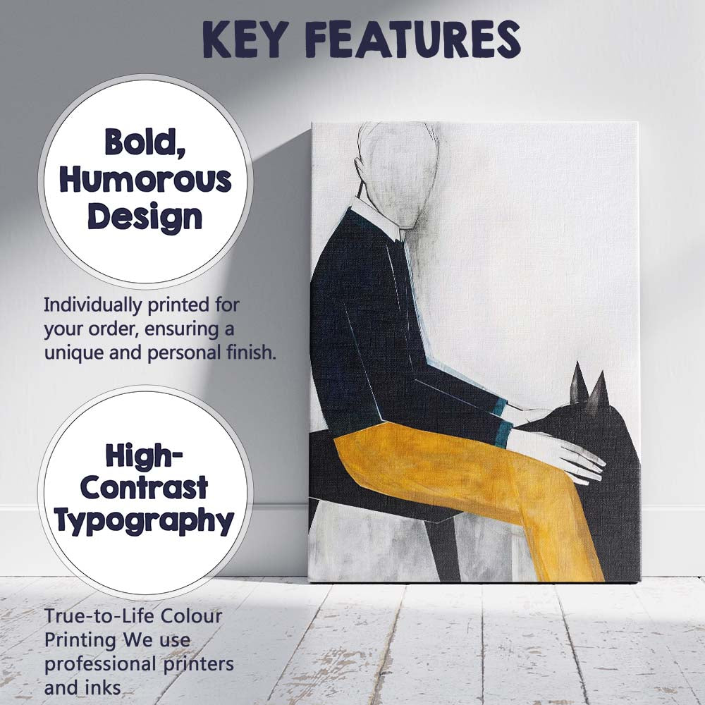 Abstract Seated Figure With Black Cat Contemporary Painting Canvas Wall Art Print Decor Picture Ready to Hang