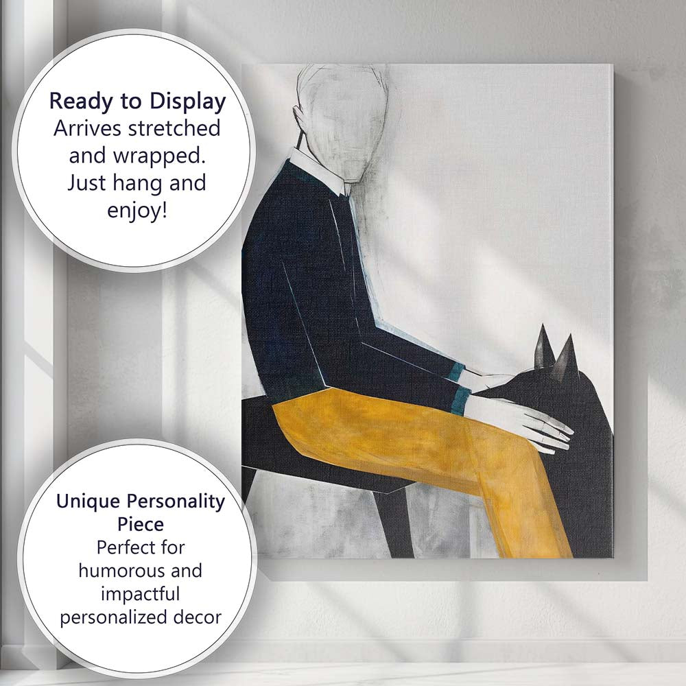Abstract Seated Figure With Black Cat Contemporary Painting Canvas Wall Art Print Decor Picture Ready to Hang