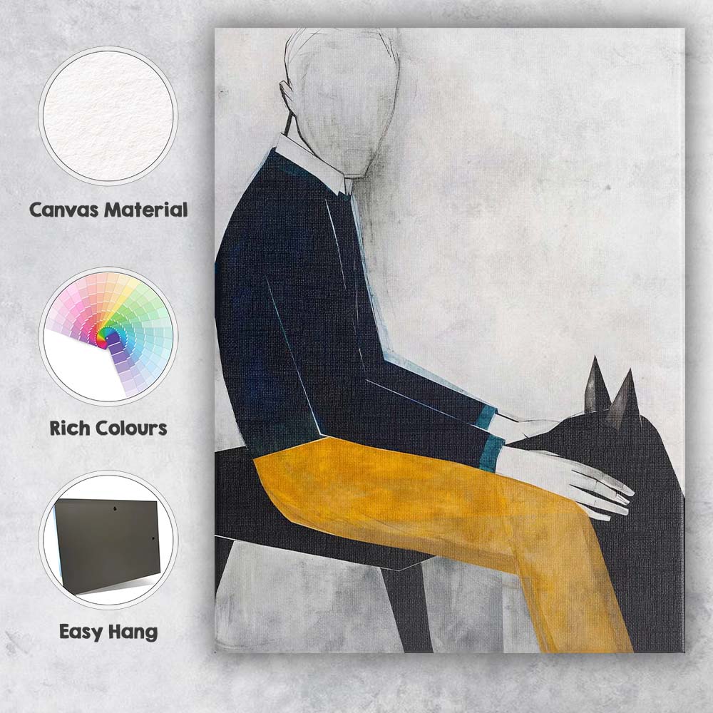 Abstract Seated Figure With Black Cat Contemporary Painting Canvas Wall Art Print Decor Picture Ready to Hang
