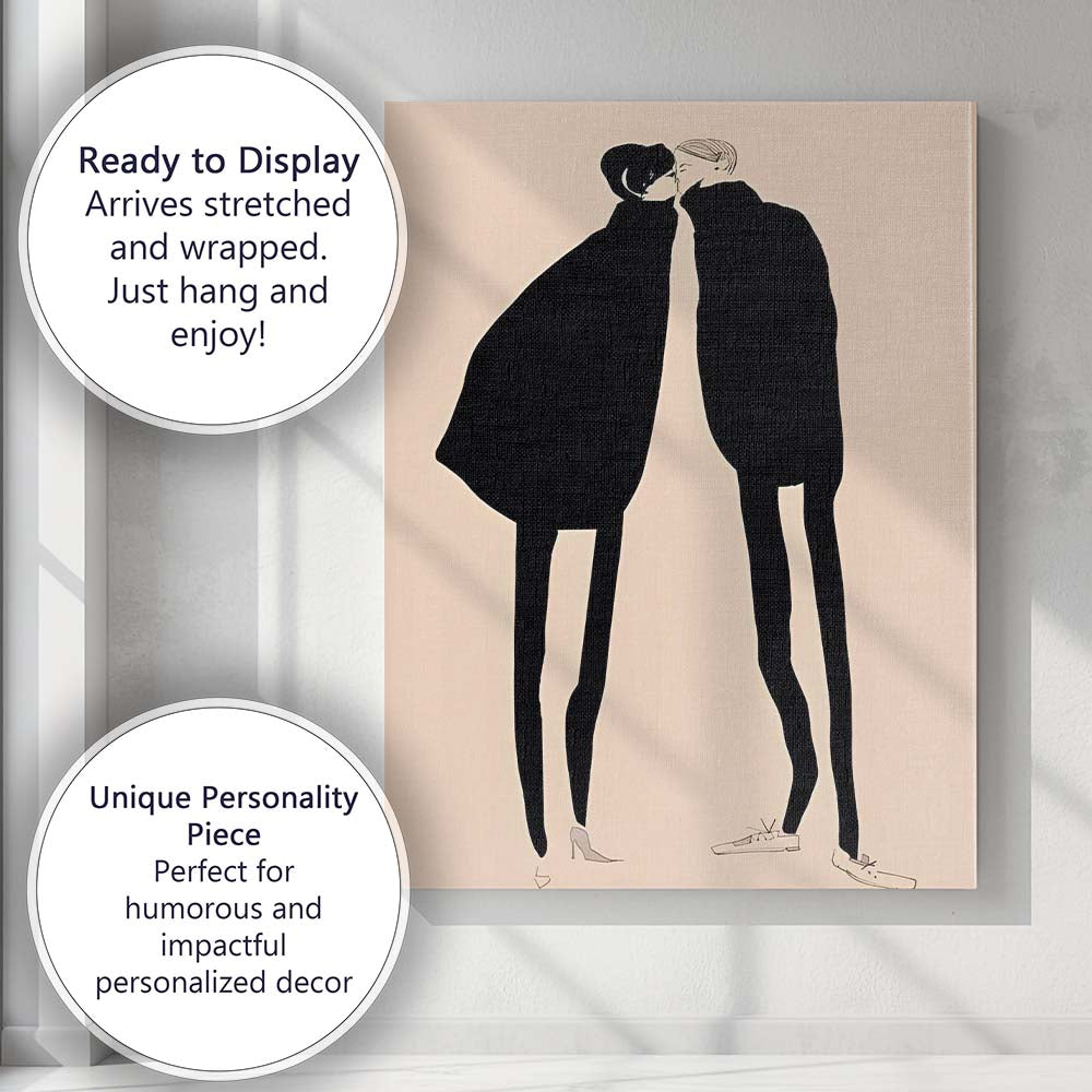 Minimalist Fashion Couple Kissing Silhouette Contemporary Canvas Wall Art Print Decor Picture Ready to Hang