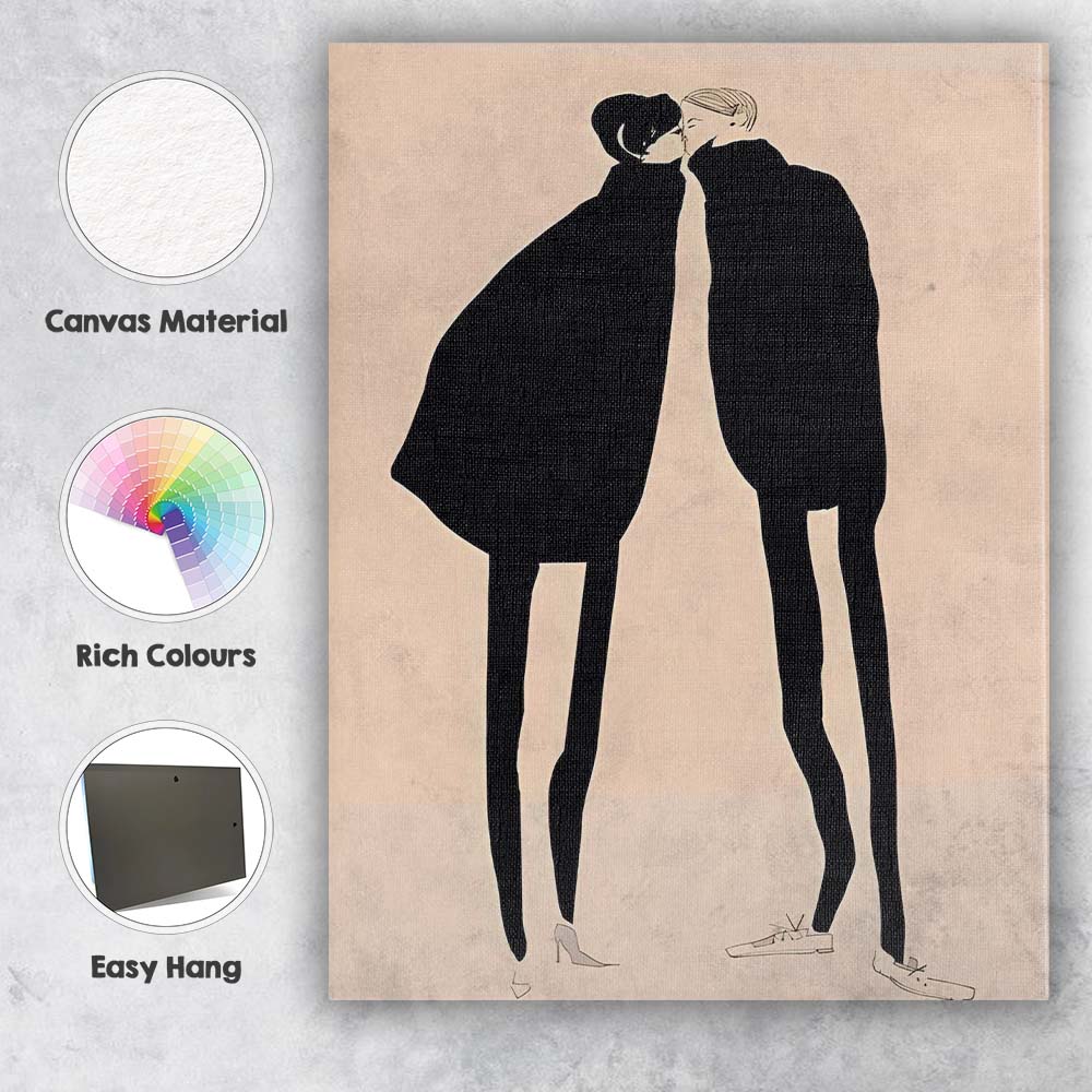 Minimalist Fashion Couple Kissing Silhouette Contemporary Canvas Wall Art Print Decor Picture Ready to Hang