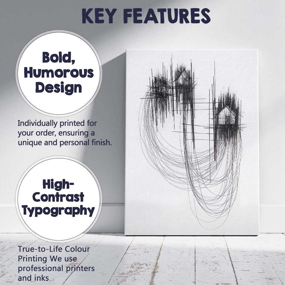 Abstract Architectural Wireframe Line Sculpture Monochrome Canvas Wall Art Print Decor Picture Ready to Hang