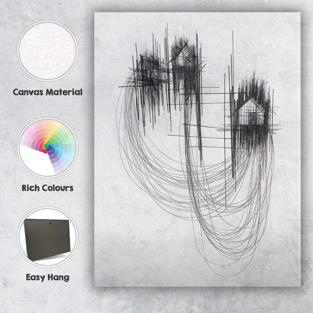 Abstract Architectural Wireframe Line Sculpture Monochrome Canvas Wall Art Print Decor Picture Ready to Hang