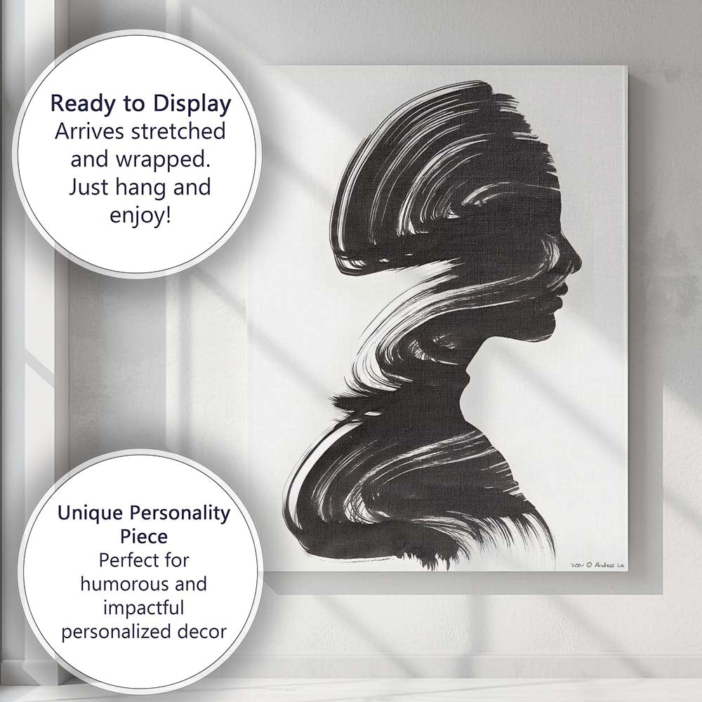Monochrome Brushstroke Woman Profile Abstract Portrait Canvas Wall Art Print Decor Picture Ready to Hang