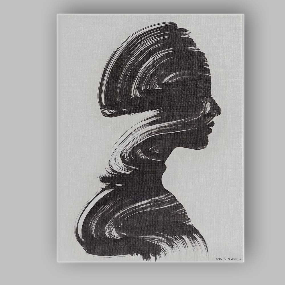 Monochrome Brushstroke Woman Profile Abstract Portrait Canvas Wall Art Print Decor Picture Ready to Hang