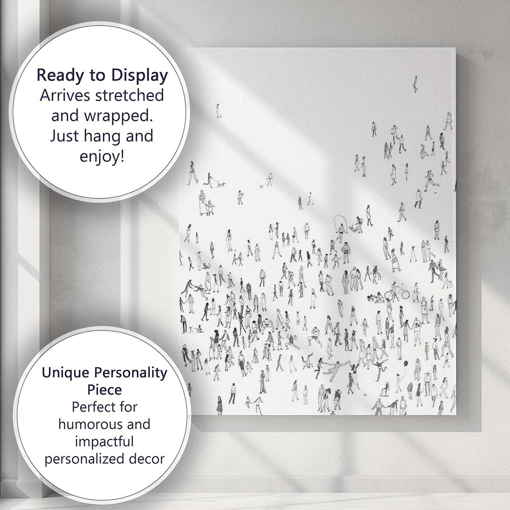 Minimalist Tiny People Crowd Line Drawing Contemporary Canvas Wall Art Print Decor Picture Ready to Hang