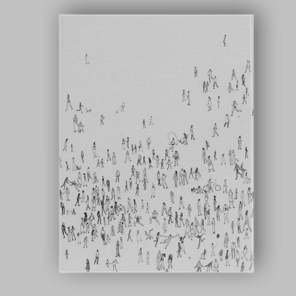 Minimalist Tiny People Crowd Line Drawing Contemporary Canvas Wall Art Print Decor Picture Ready to Hang