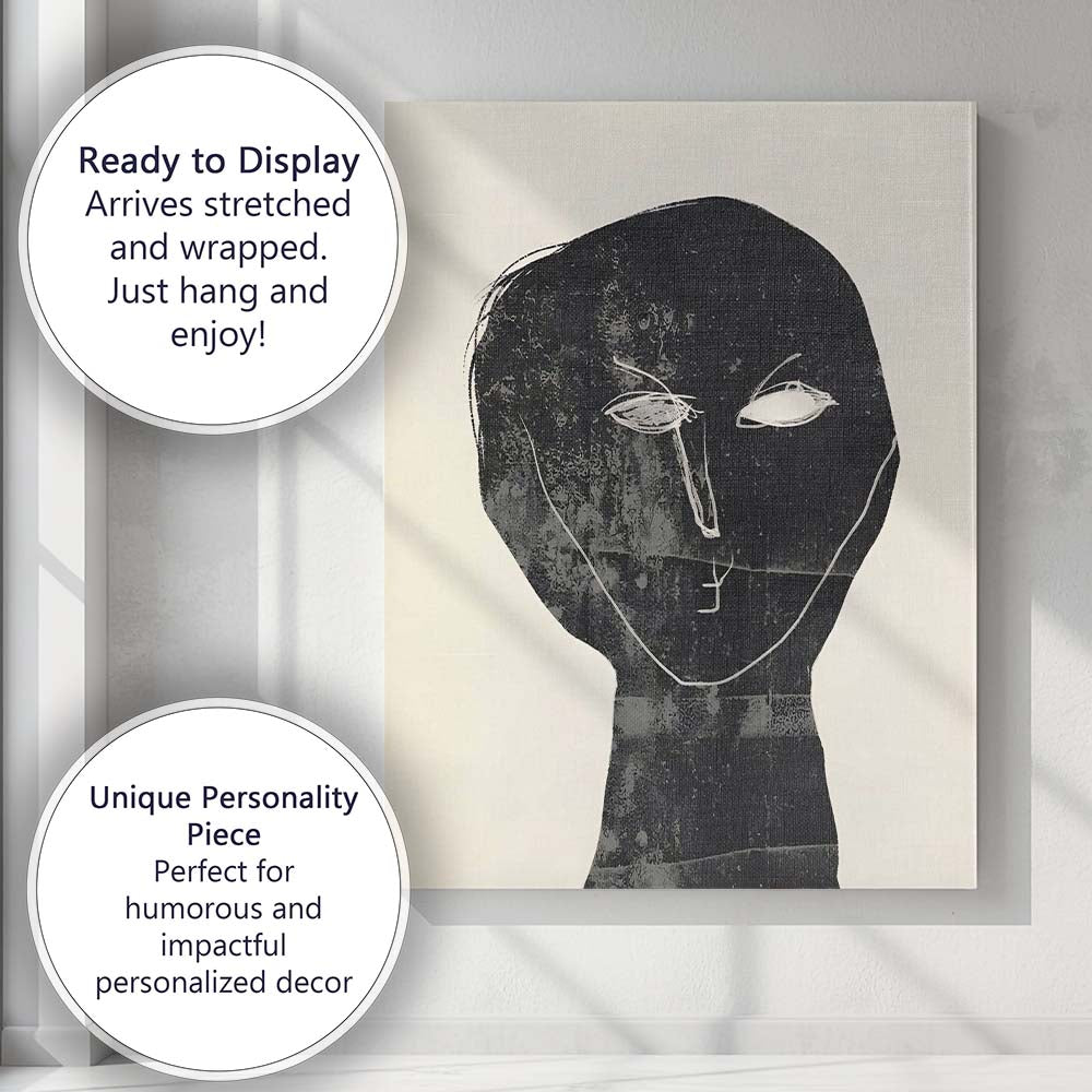 Abstract Black Face Portrait Minimalist Line Art Canvas Wall Art Print Decor Picture Ready to Hang