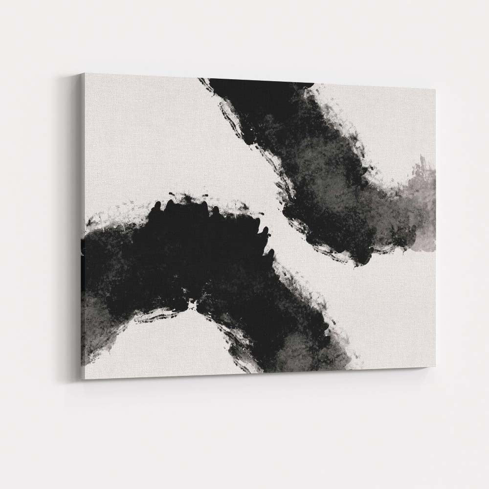 Bold Black Ink Wash Abstract Expressionist Brushstroke Canvas Wall Art Print Decor Picture Ready to Hang