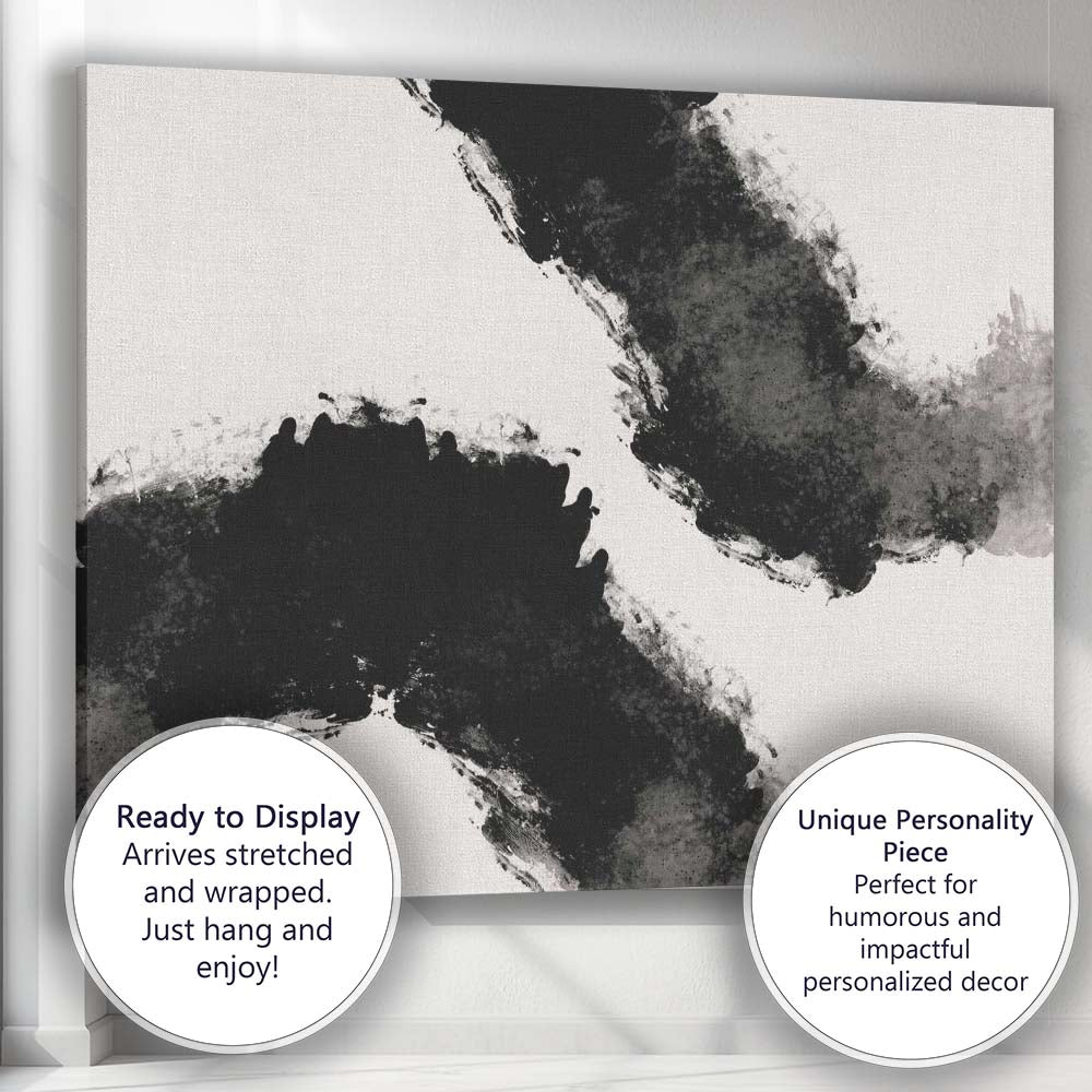 Bold Black Ink Wash Abstract Expressionist Brushstroke Canvas Wall Art Print Decor Picture Ready to Hang