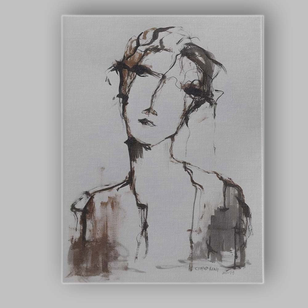Expressive Neutral Ink Portrait Minimalist Female Face Canvas Wall Art Print Decor Picture Ready to Hang