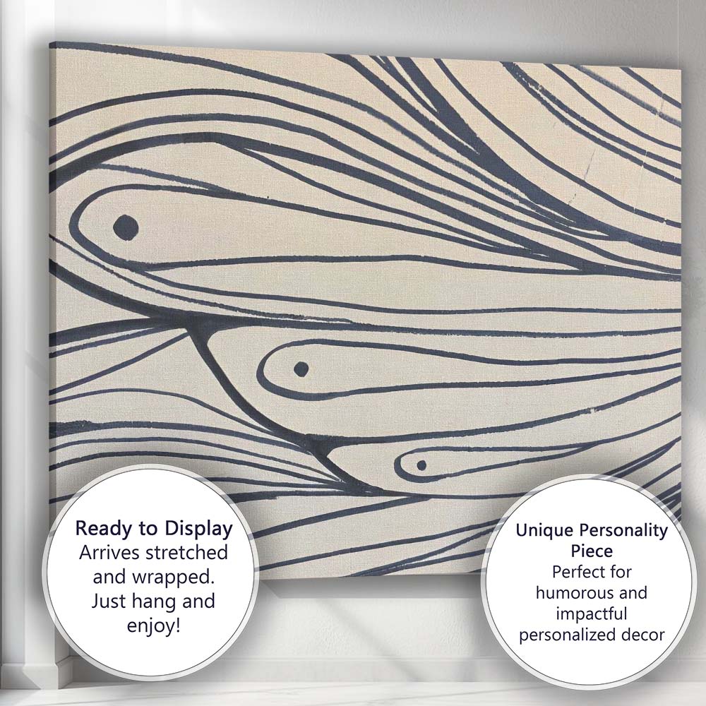 Minimalist Black Line Fish School Abstract Illustration Canvas Wall Art Print Decor Picture Ready to Hang