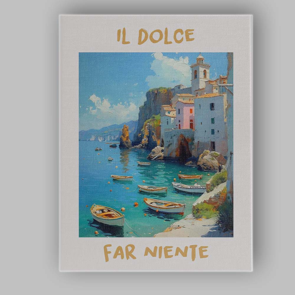 Italian Amalfi Coast Il Dolce Far Niente Coastal Village Painting Canvas Wall Art Print Decor Picture Ready to Hang