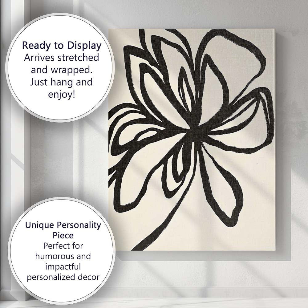 Modern Black White Organic Leaf Outline Botanical Canvas Wall Art Print Decor Picture Ready to Hang